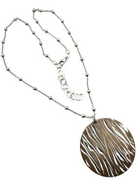 Necklace Sterling Silver Circle Disc Zebra Print Pendant Chain